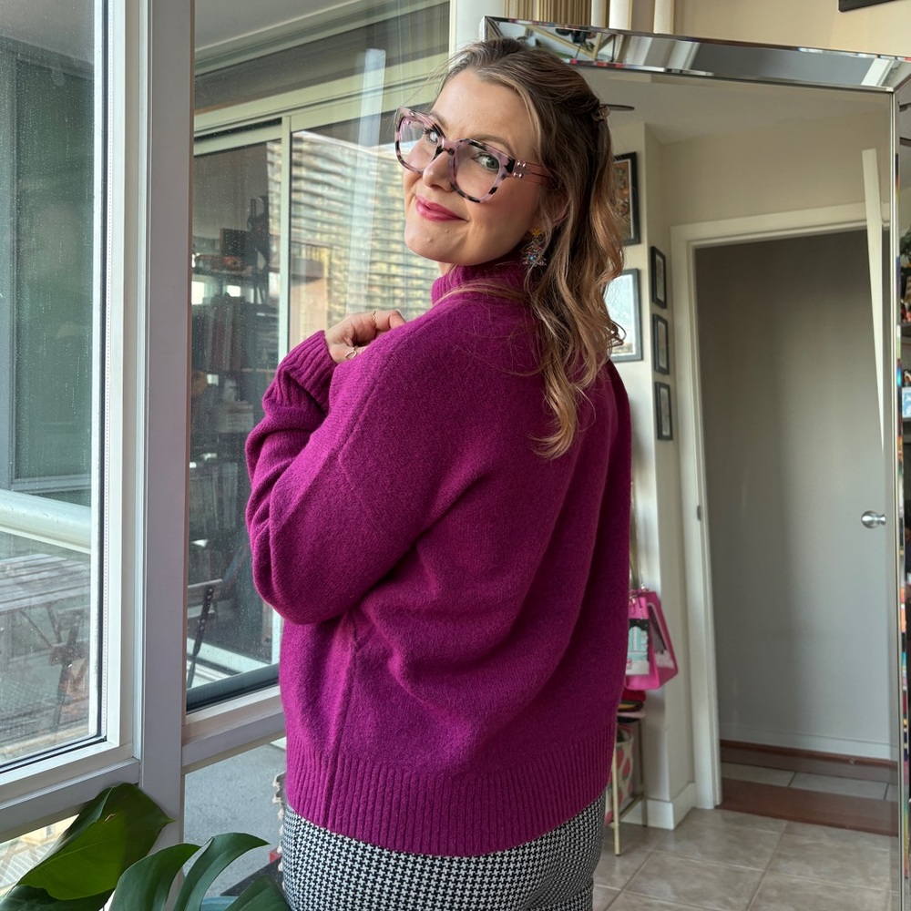 RW&CO. Magenta Cowl Neck Sweater with Heart Detail - Picture 3 of 8